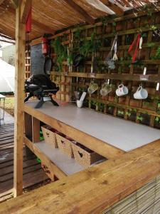 Çadırlı kamp alanında konukların erişimine açık barbekü olanakları