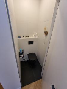 uma pequena casa de banho com WC num quarto em Квартира возле парка Софиевка em Uman
