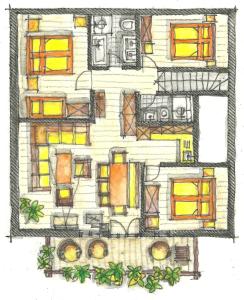 dessin d'un bâtiment avec fenêtres dans l'établissement Ferienwohnung Almhüttenweg Dreitorspitze, à Garmisch-Partenkirchen