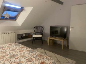 Un televizor și/sau centru de divertisment la Superbe appartement au coeur du Jura