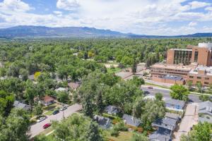 an aerial view of a town with trees and buildings at Vintage Tiny House CUTE 1BDRM Big Appeal in Colorado Springs