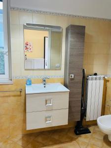 bagno con lavandino e specchio di SUITE GARDEN-MARINA SVEVA a Marina di Montenero