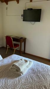 1 dormitorio con cama, escritorio y silla en Hostería Don Costa en Chos Malal