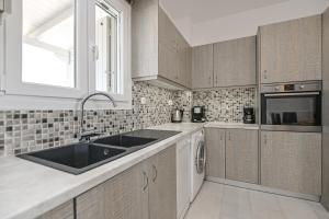 a kitchen with a sink and a dishwasher at Diamantis Cove Villa on the beach in Mikri Vigla