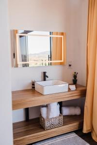 een badkamer met een wastafel en een spiegel bij Villa Loar, Valle de Guadalupe in El Porvenir