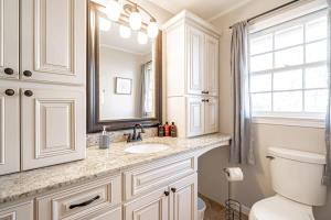 une salle de bain avec un lavabo, des toilettes et un miroir dans l'établissement Serene on Sonning- Close to I-26- 20 Mins to Midtown, à Hollywood Point 41 autres photos