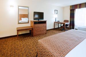 Cette chambre comprend un lit et une télévision à écran plat. dans l'établissement Holiday Inn Express Hotel & Suites Mount Airy, an IHG Hotel, à Mount Airy