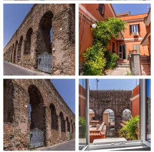 quatro imagens diferentes de uma parede de tijolos com plantas em Appartamento dell'acquedotto romano em Roma