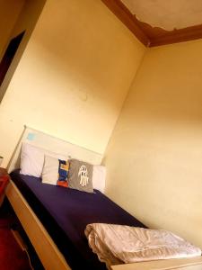 een kleine kamer met een klein bed in de hoek bij Welcominghome in Ishaka