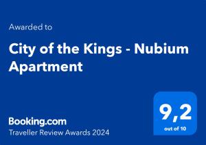 Certifikát, ocenenie alebo iný dokument vystavený v ubytovaní City of the Kings - Nubium Apartment