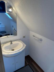 een badkamer met een wastafel en een spiegel bij Wohnung Apartments Beny in Bad Bellingen