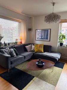 a living room with a couch and a table at Eurovision apartment in central Malmö in Malmö