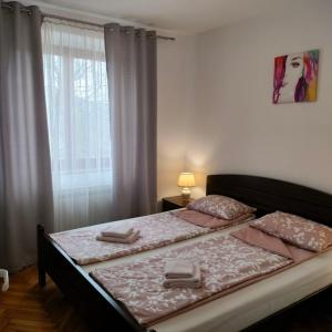 a bedroom with two beds and a window at Apartman "Plitvice and You" in Plitvička Jezera