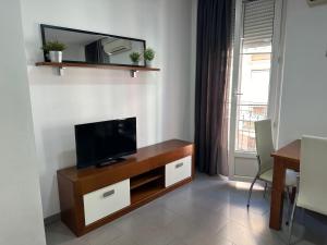 una sala de estar con TV de pantalla plana en un armario en Apartamento Gran Vía Granada, en Granada