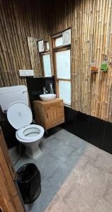 a bathroom with a toilet and a sink at Aloha Riverside in Kasol