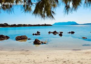 a view of a beach with rocks in the water at Sole Matto Rooms in Olbia