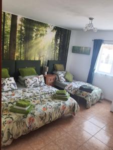1 dormitorio con 2 camas y un cuadro en la pared en Villa Feliza, en Güime