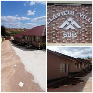 two pictures of a building with a sign on it at Ticia Apartment in Chipata