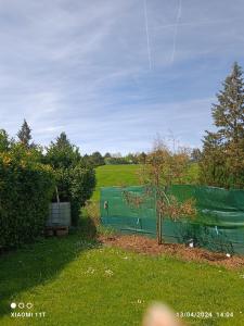 a garden with a green fence and a tree at Maison romantique entre deux fleuves chez l'habitant in Montereau-Fault-Yonne