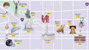 a map of the united states with famous landmarks at Private Room #3 in Philadelphia