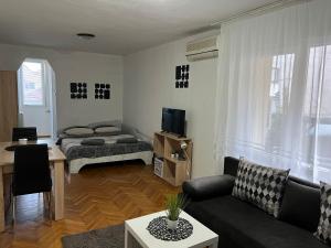 salon z kanapą i łóżkiem w obiekcie Студио Рози апартамент w mieście Sandanski