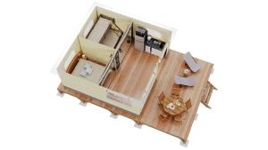 a rendering of a small apartment floor plan at Camping Porte des Alpilles by M.A DESTINATION GLAMPING in Saint-Étienne-du-Grès