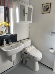 biała łazienka z toaletą i umywalką w obiekcie Sheldon House - Broadway - Cotswolds w mieście Broadway