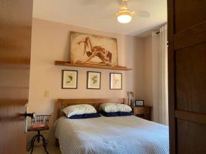 ein Schlafzimmer mit einem Bett und einem Gemälde an der Wand in der Unterkunft Casa Oceano Psicina área gourmet pertinho do mar in São Sebastião