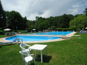 una piscina con 2 sillas y una mesa en el césped en Riva Del Caolino - Happy Rentals en Ispra