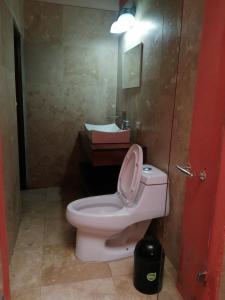 a bathroom with a toilet and a sink at Hotel city of antigua s.a in Antigua Guatemala