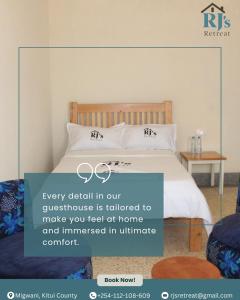 a poster for a bedroom with a bed in a room at RJ's Retreat Migwani Town in Kathera