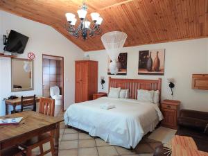 1 dormitorio con cama, mesa y escritorio en Tarantula Guest House en Calvinia