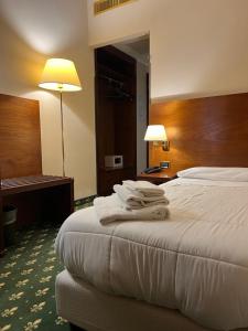 una camera d'albergo con un letto e asciugamani di Hotel President a Montecatini Terme