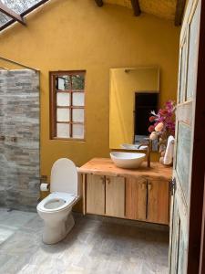 bagno con servizi igienici e lavandino di Hotel Rokas de Suesca a Suesca