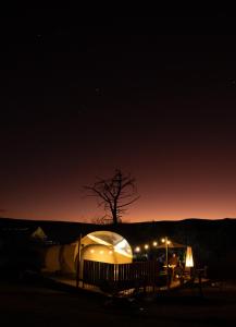 una tienda de campaña por la noche con un árbol en el fondo en The Bubble Valley clarens, en Clarens