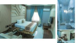 Pokój hotelowy z łóżkiem i łazienką w obiekcie MUNA SUITES w Owerri