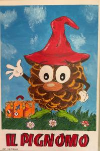 una pintura de un búho de dibujos animados usando un sombrero de bruja en Bed & Breakfast Il PIGNOMO, en Villar Dora
