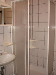 a bathroom with a shower and a sink at Apartments and Rooms Vinko in Barbat na Rabu