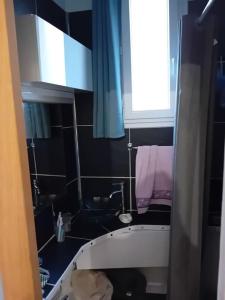 een badkamer met een wastafel, een toilet en een spiegel bij Lovely 3 rooms Nice riquier next to Port with AC! in Nice