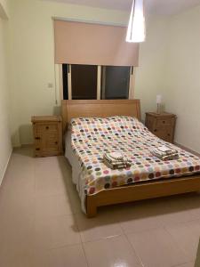 - une chambre avec un lit, 2 tables de chevet et un lit sidx sidx dans l'établissement Apartament na Cyprze, à Peyia