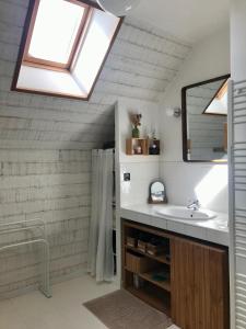 bagno con lavandino e specchio di Le Vallon du Perche a Champeaux-sur-Sarthe