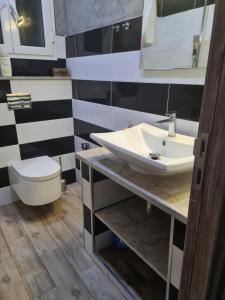 ein Bad mit einem Waschbecken und einem WC in der Unterkunft Appartement 1 in Hammamet