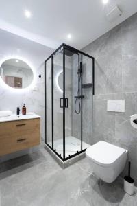 e bagno con doccia, servizi igienici e lavandino. di Monte Carlo Monaco Border - Luxury - Cozy - Loft - Mezzanine a Beausoleil
