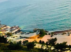 an aerial view of a beach and the ocean at Beus home in Durrës