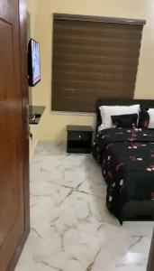 a bedroom with a bed and a television in it at LA VIVA AIRBNB in Abuja