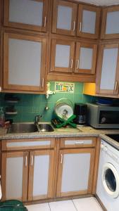 eine Küche mit einer Spüle und einer Waschmaschine in der Unterkunft Apart calmo em paris jourdain in Paris