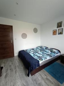 1 dormitorio con 1 cama en la esquina de una habitación en Słoneczny Bliźniak en Ściegny