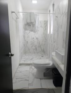 科蘇梅爾的住宿－Hermoso departamento，白色的浴室设有卫生间和水槽。