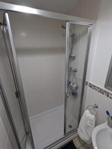 a bathroom with a shower and a sink at 83 in Bournemouth