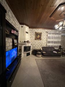 sala de estar con sofá y TV de pantalla plana en Alibeja villa en Pashalli